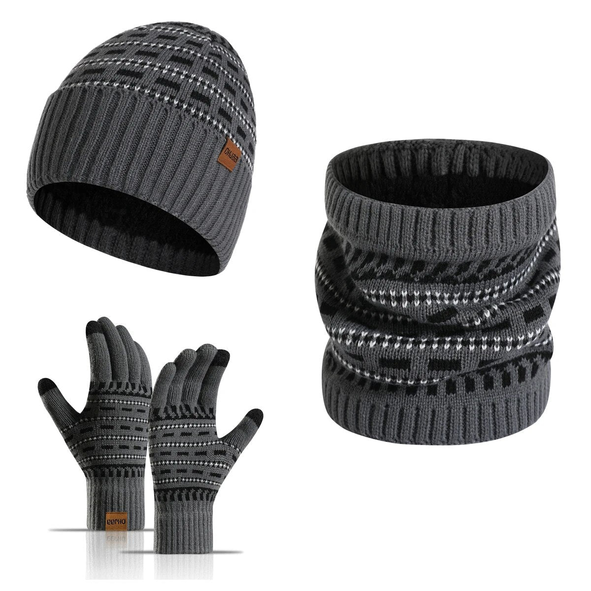 Costume Hiver Complet avec Bonnet, Écharpe et Gants pour Adulte