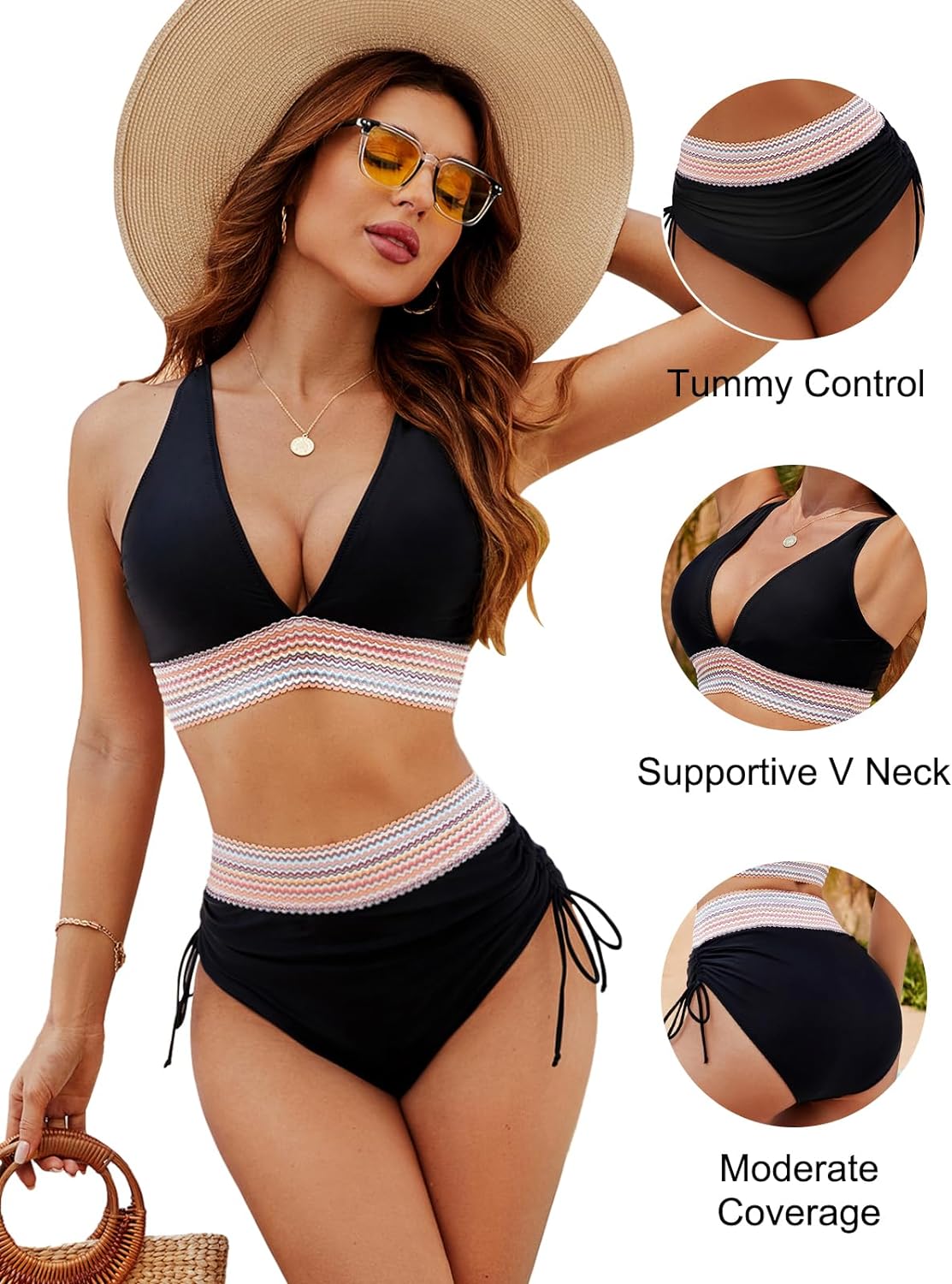 Maillot de bain deux pièces Femme Taille haute Sculptant maintien