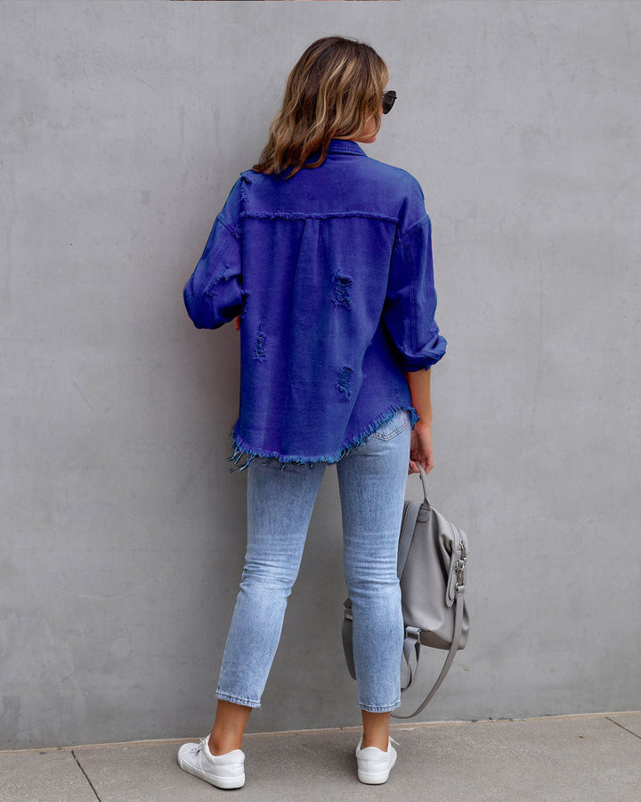 Veste denim tendance bleue foncé - vue 8