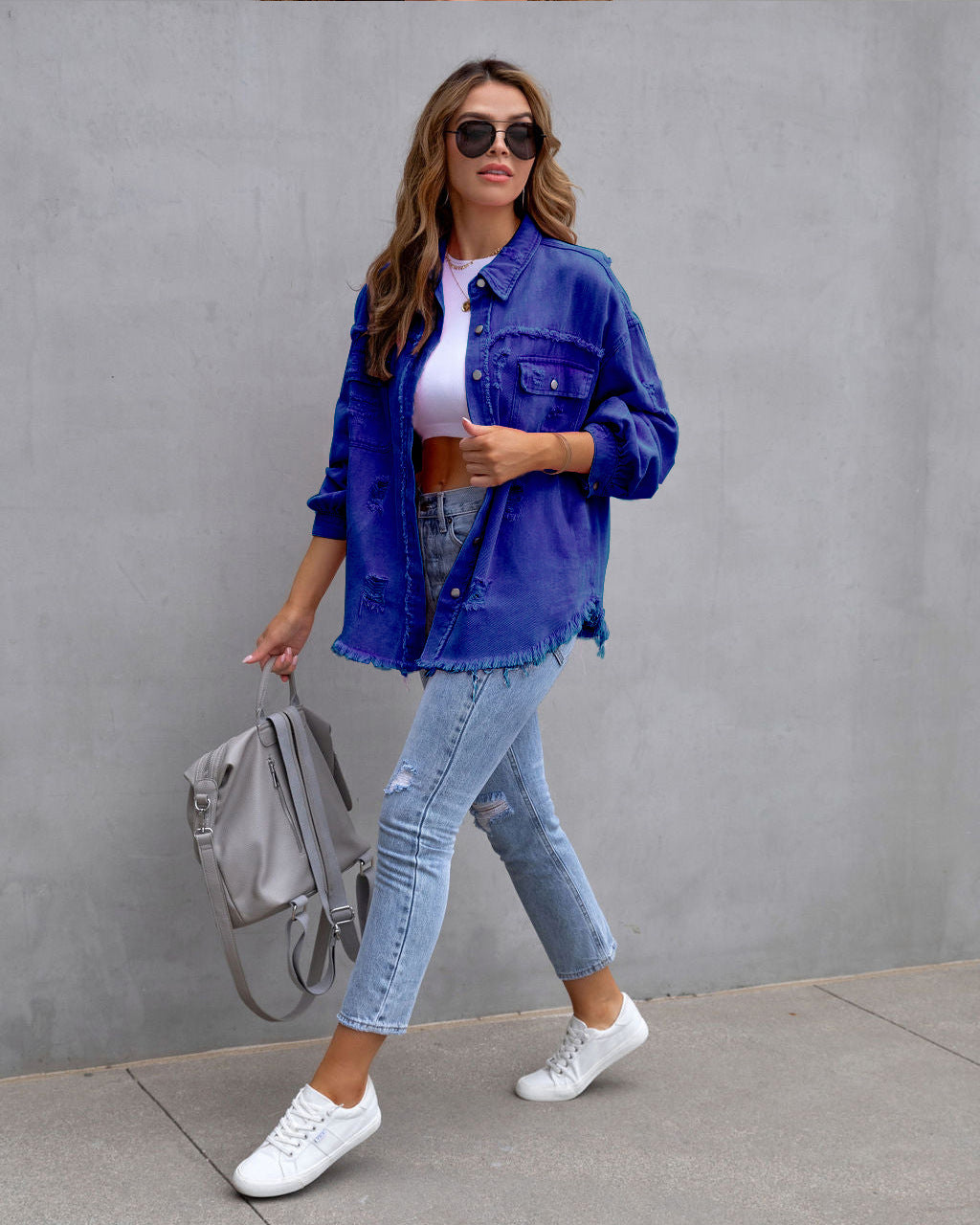 Veste denim femme tendance bleu foncé
