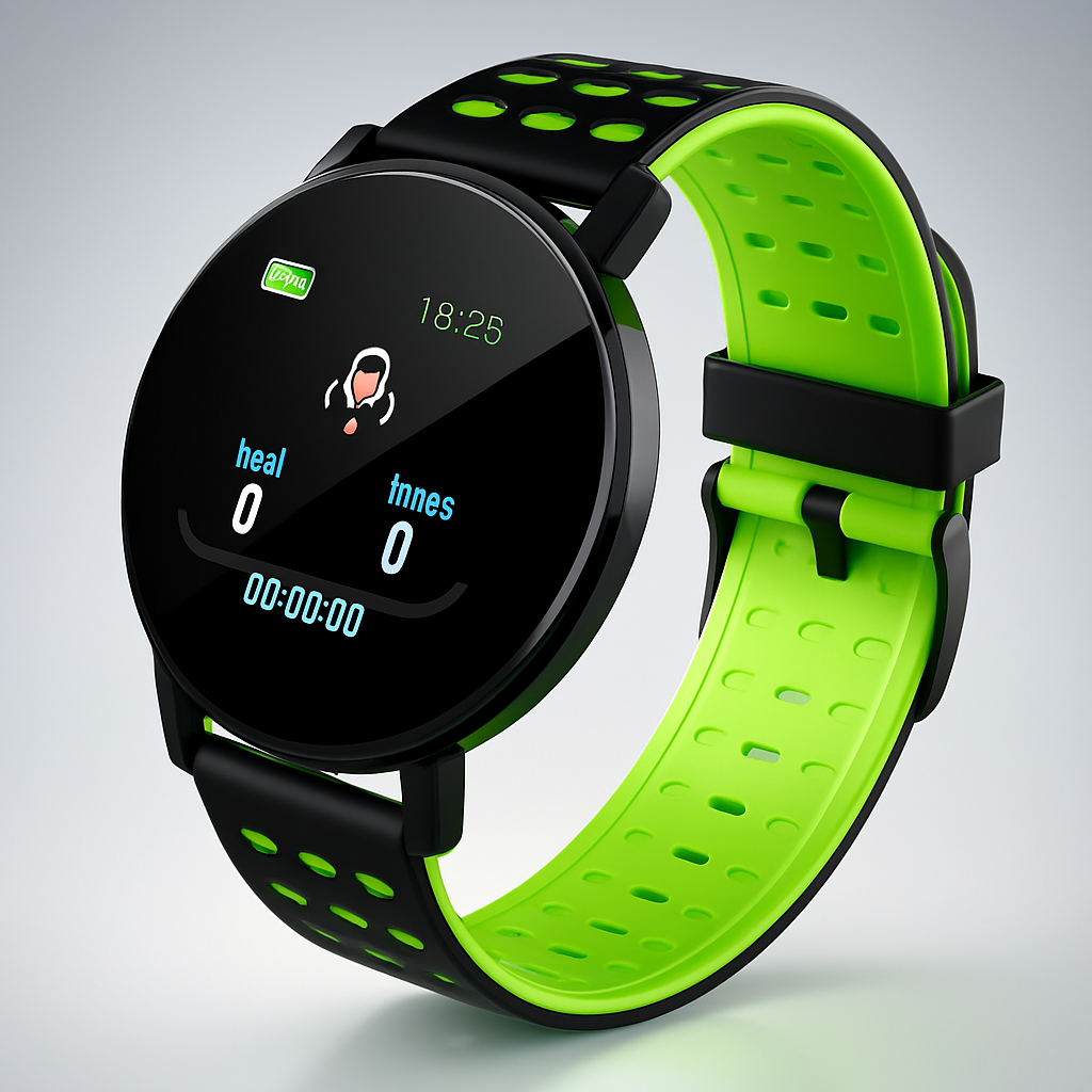 Montre Connectée Noir Écran Rond avec Bracelet Caoutchouc Souple