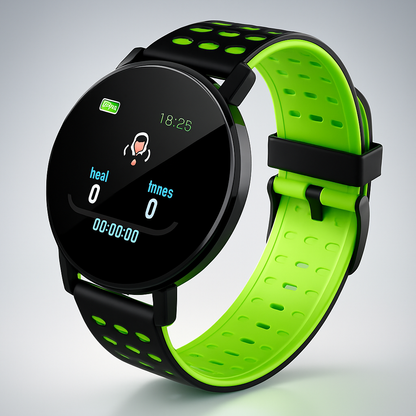 Montre Connectée Noir Écran Rond avec Bracelet Caoutchouc Souple