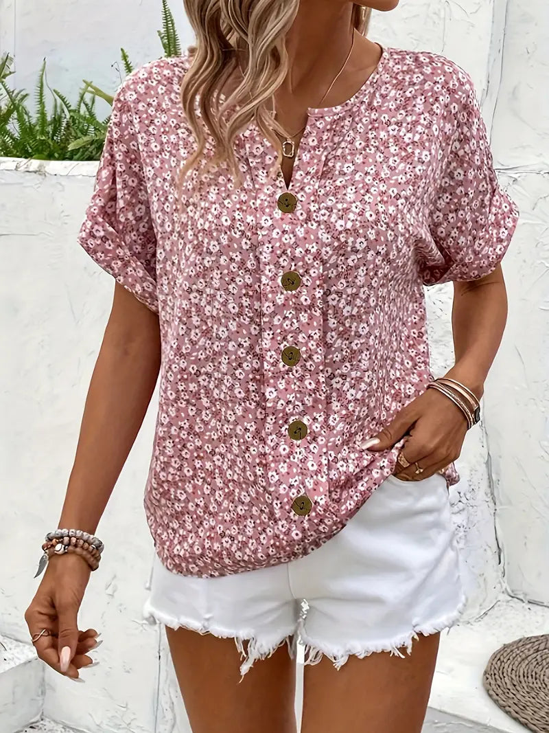Blouse Été Fleuri Décontractée à Boutons