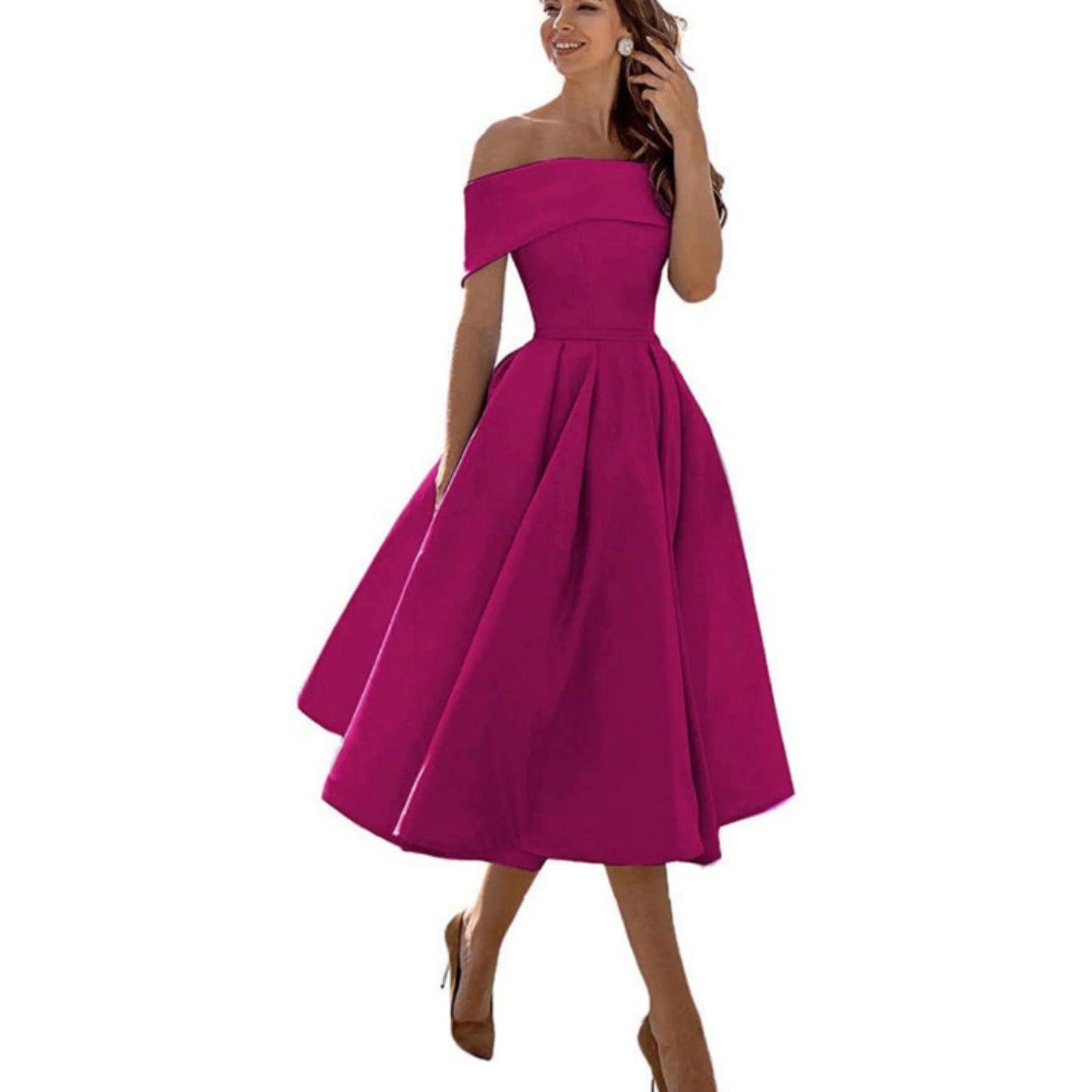 Robe Féminine Évasée Découpe Épaules
