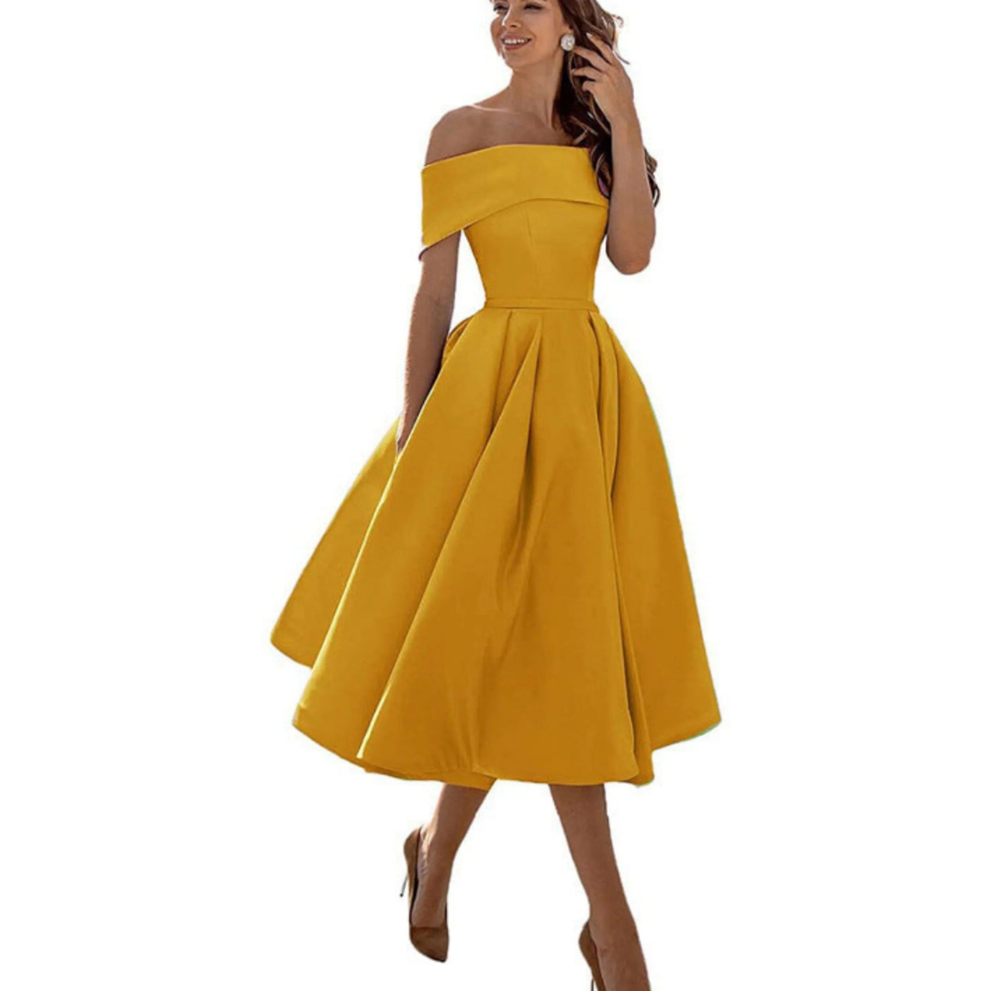 Robe Féminine Évasée Découpe Épaules - luxestyle