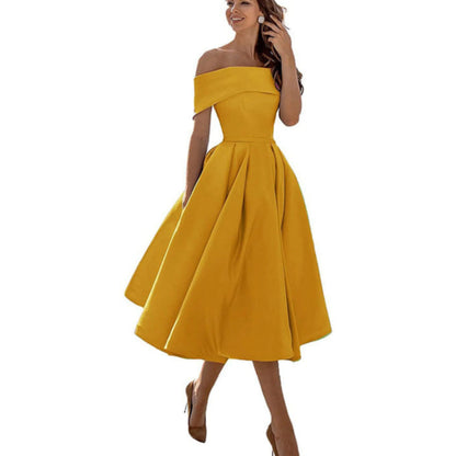 Robe Féminine Évasée Découpe Épaules - luxestyle
