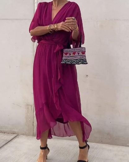Robe Élégante Femme Manches Longues avec Ourlet Asymétrique