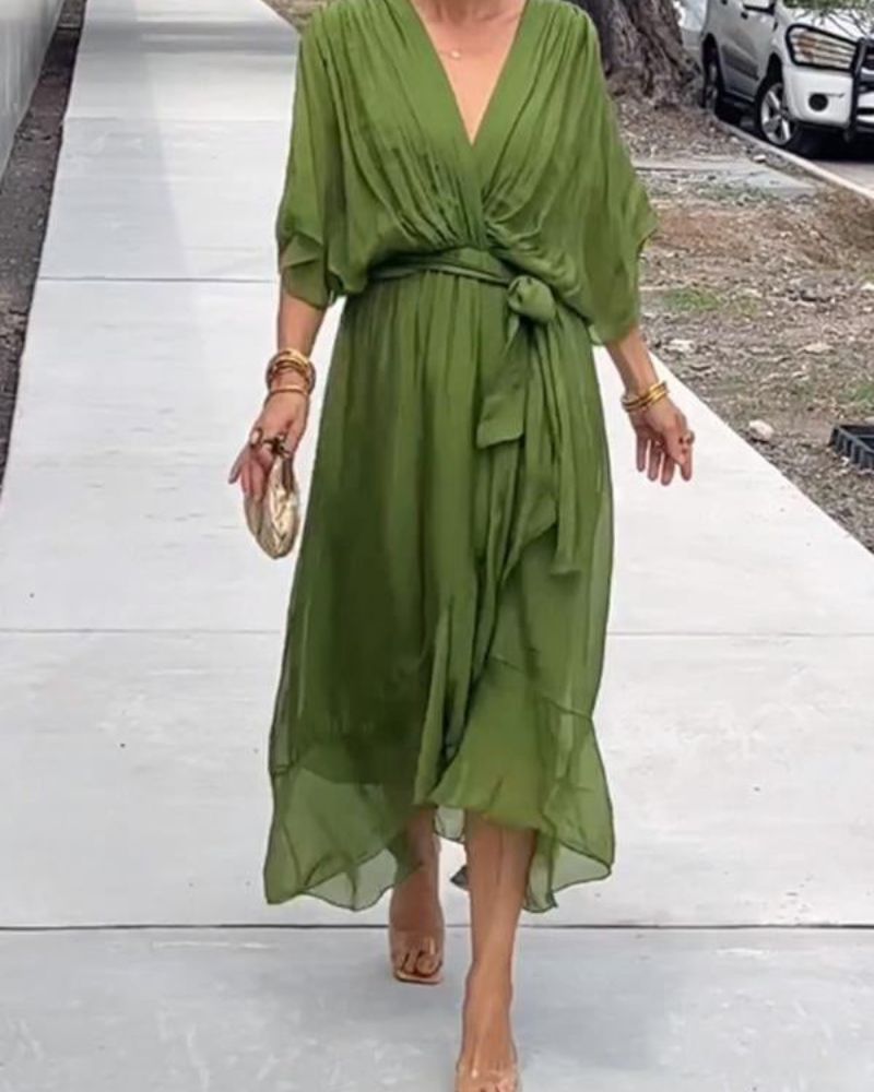 Robe Élégante Femme Manches Longues avec Ourlet Asymétrique - PanierRoyale