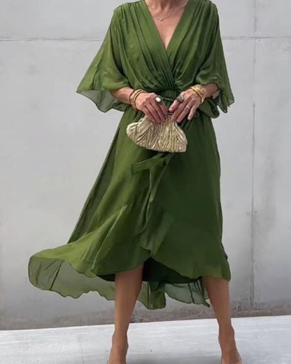 Robe Élégante Femme Manches Longues avec Ourlet Asymétrique