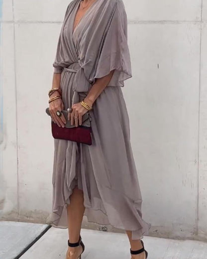 Robe Élégante Femme Manches Longues avec Ourlet Asymétrique