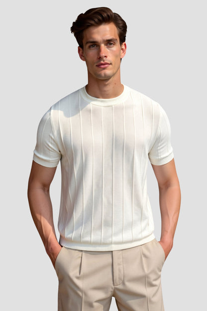 T-Shirt Rayé Classique Col Rond Épais et Confortable