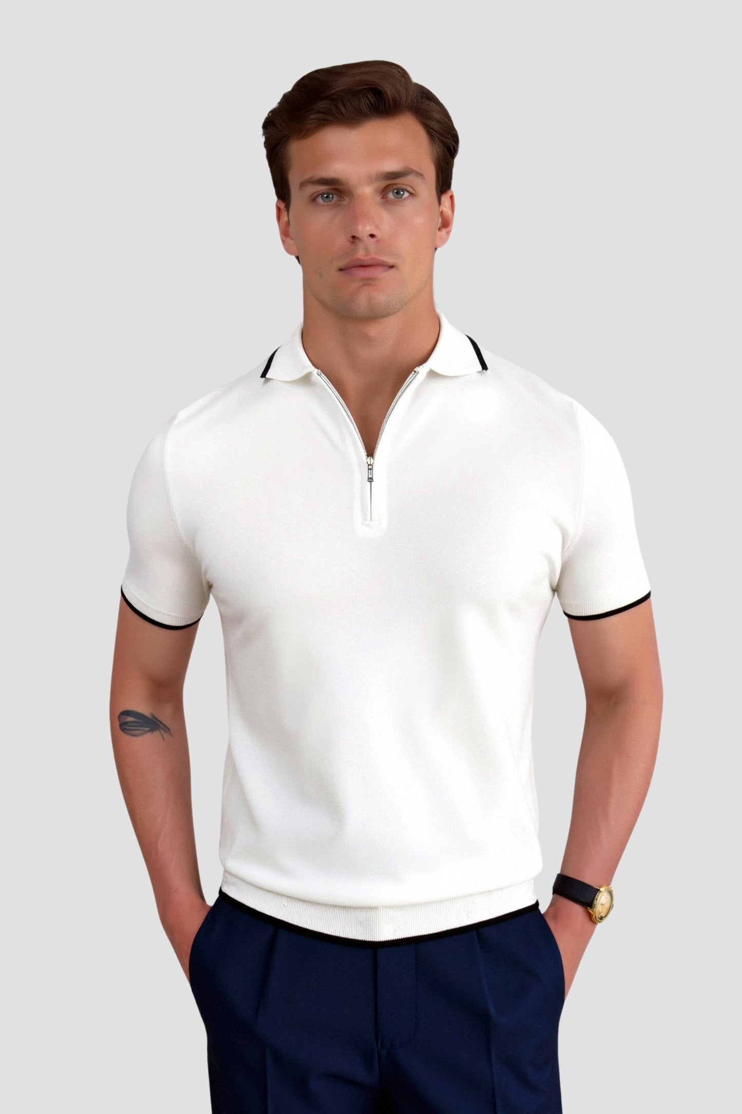 Chemise Polo Classique à Fermeture Éclair Contraste