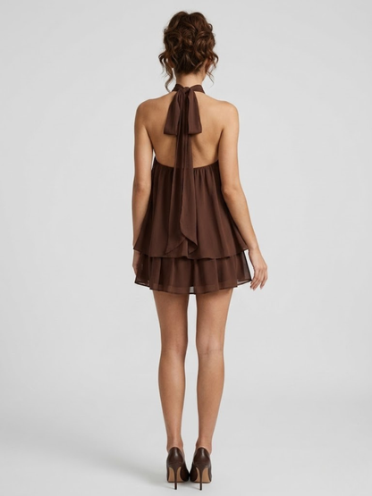 Robe Courte Femme Dos Nu Col Halter Volantée