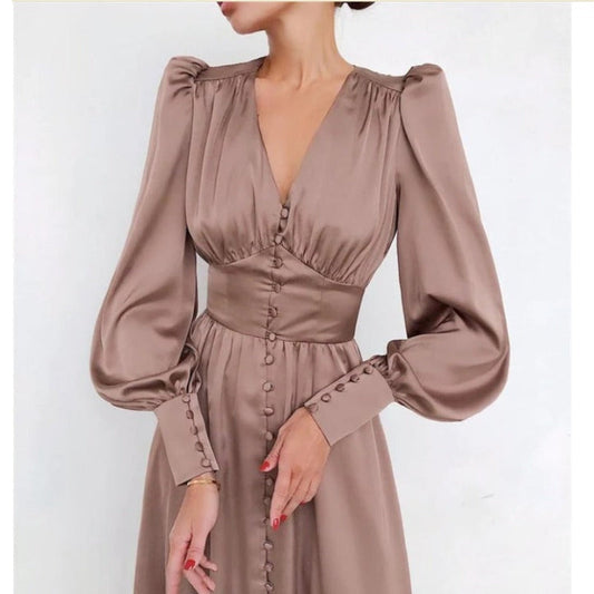 Robe de soirée élégante manches longues décolleté profond - PanierRoyale