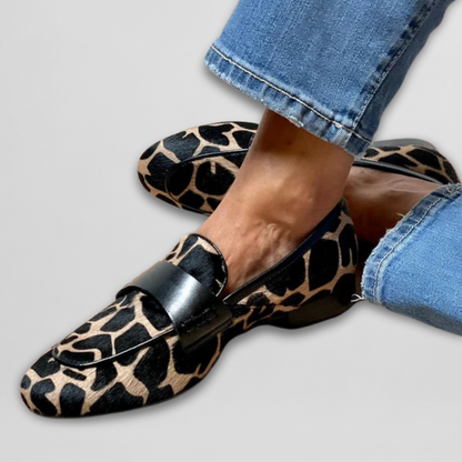 Mocassins Femme Cuir Imprimé Animal Style Classique Confort