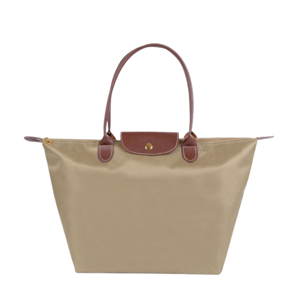 Sac à main femme en nylon robuste avec poignées cuir marron