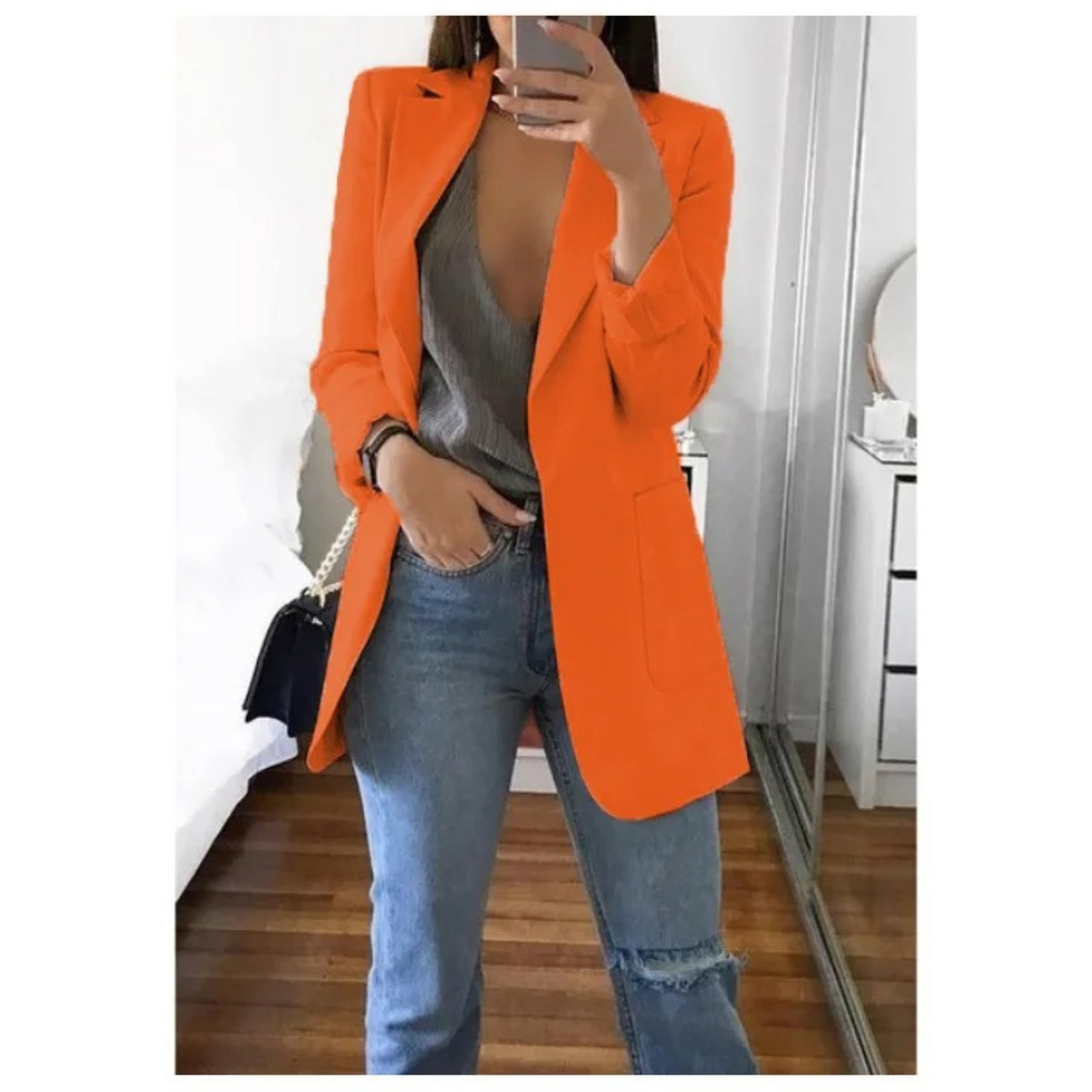 Veste Femelle Bleu Clair Détendue à Manches Longues