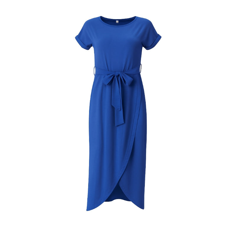 Robe Été Courte Manches Courtes avec Ceinture Tailleur