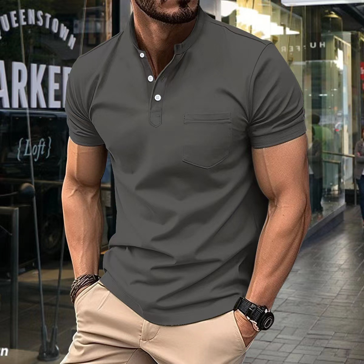 Polo Homme Classique avec Col Montant