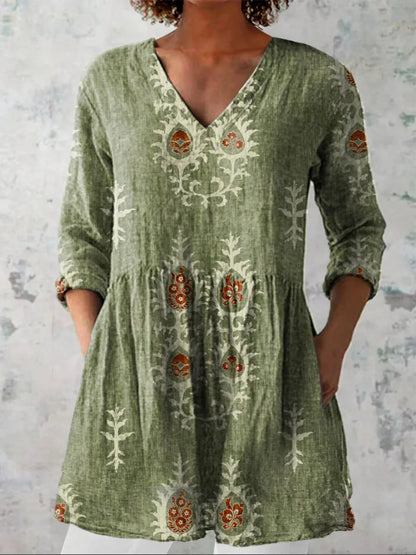 Tunique Longue Femme Coton Décolleté en V Coupe Ample