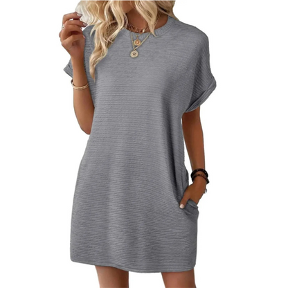 Robe Femme Décontractée Col Rond Poches Pratiques