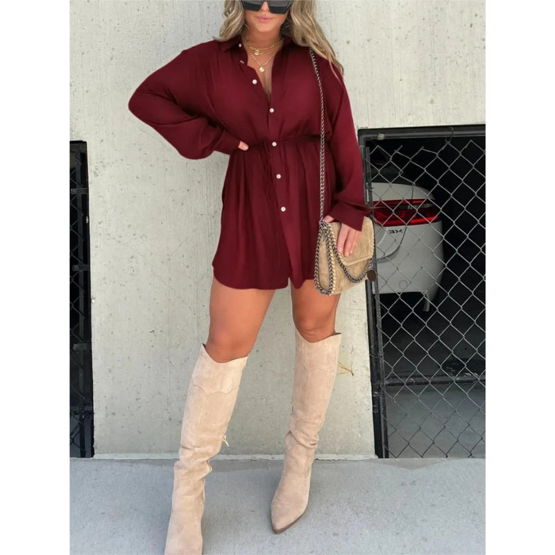 Robe Chemisier Féminine à Ceinture Élastique