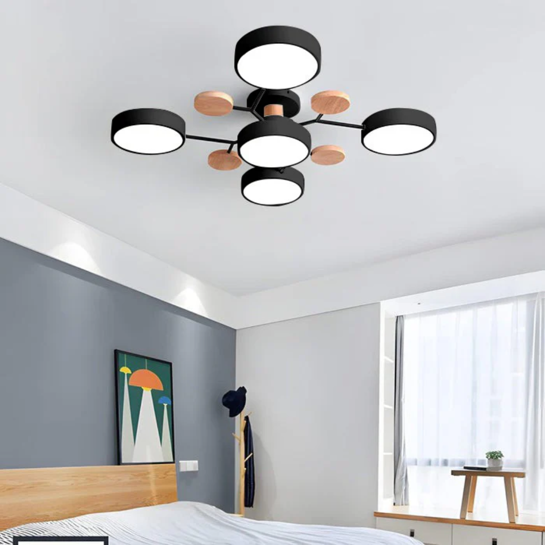 Lustre Métal et Bois Moderne 5 Lumières