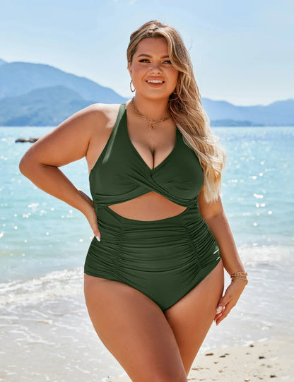 Maillot de bain une pièce Femme Tissu extensible Découpes froncées