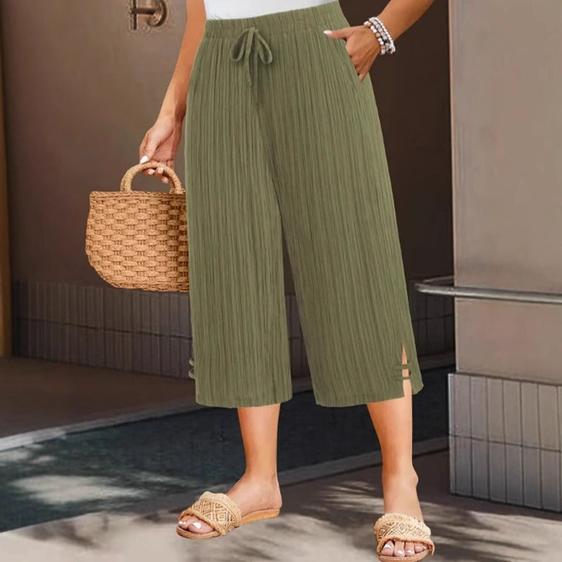 Pantalon Femme Coton Lin Taille Élastique Coupe Large Décontractée