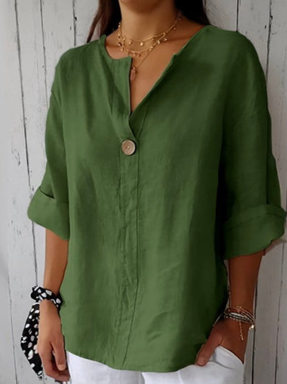 Variant image for Elara™ – Blouse Femme en Lin Léger avec Col V Élégant et Bouton en Bois-21