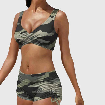 Bikini Femme Deux Pièces Crop Torsadé Short Froncé Ajustable - PanierRoyale