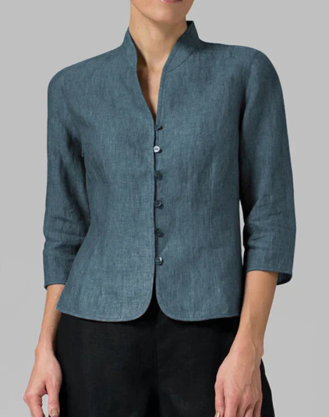 Veste Femme Tailleur Col Montant Gris Chine