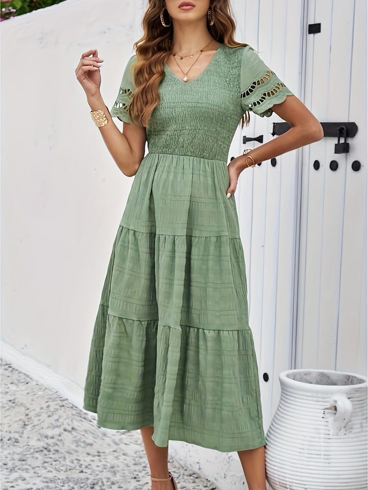 Robe Décontractée Été Longue Corail Dentelle pour Femme