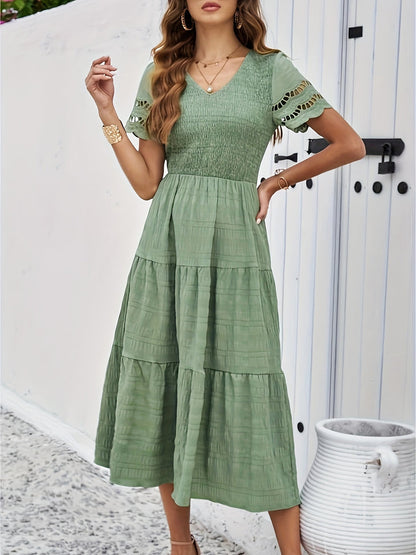 Robe Décontractée Été Longue Corail Dentelle pour Femme