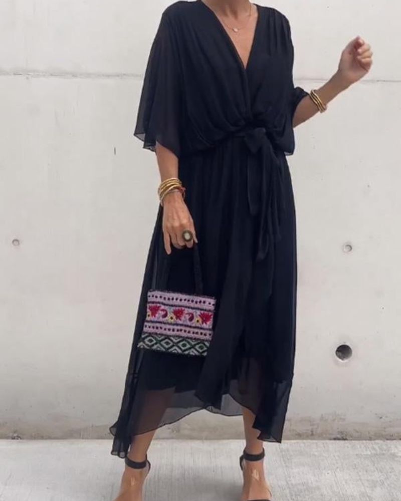 Robe Élégante Femme Manches Longues avec Ourlet Asymétrique