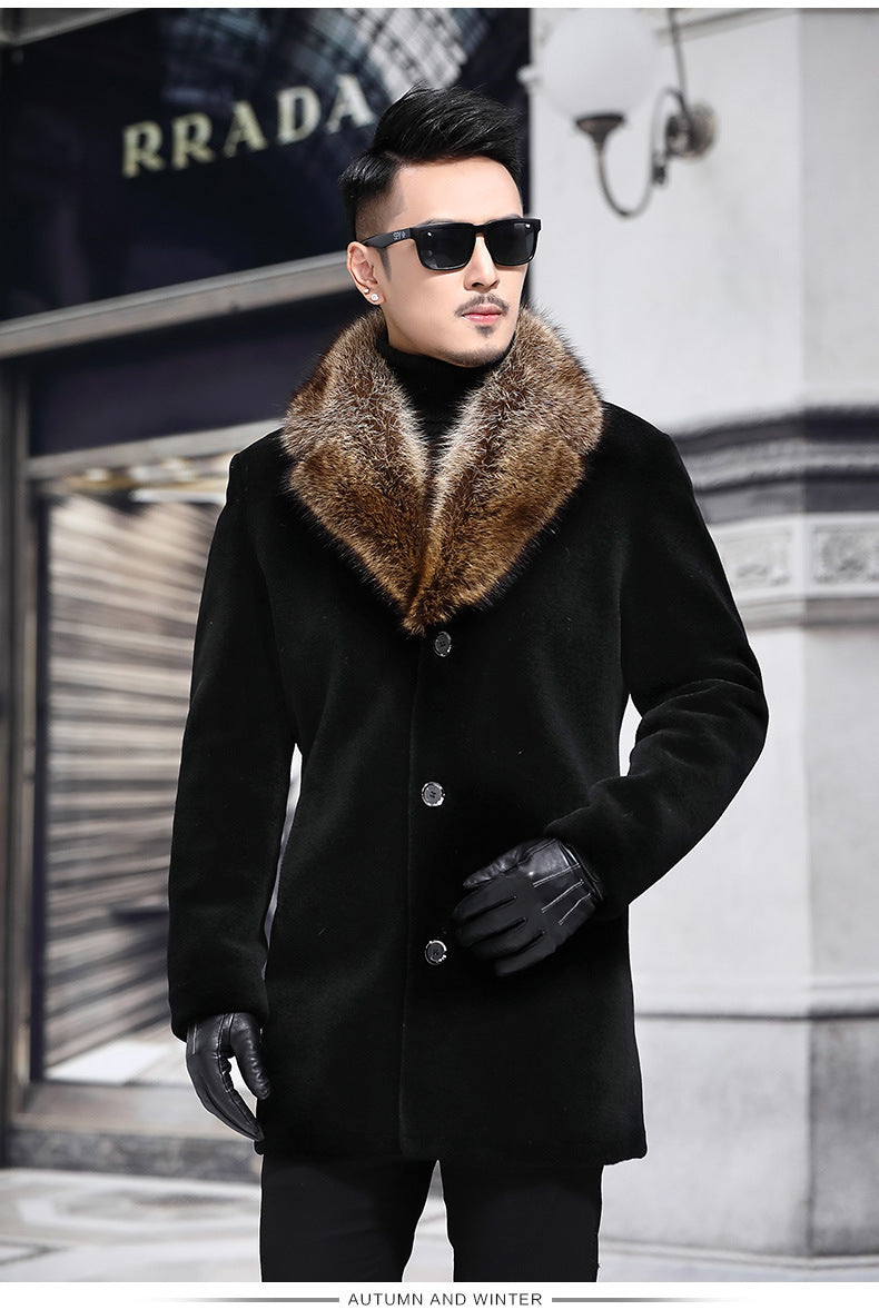 Manteau Homme Hiver avec Col en Fourrure Synthétique Chauffant - PanierRoyale