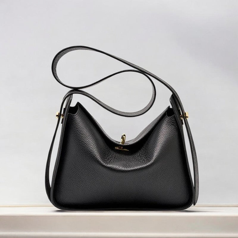 Sac à Main en Cuir Véritable avec Fermeture à Tour, Poignée Supérieure et Détails Dorés - BerlinGlamour