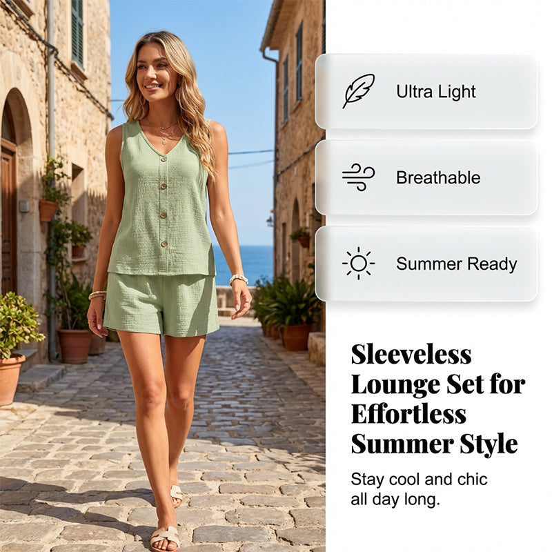 Ensemble Femme Sans Manches Col en V Short Assorti
