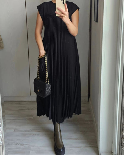 Robe longue Femme Fluide Sans Manches Col Rond Poches Décontractée