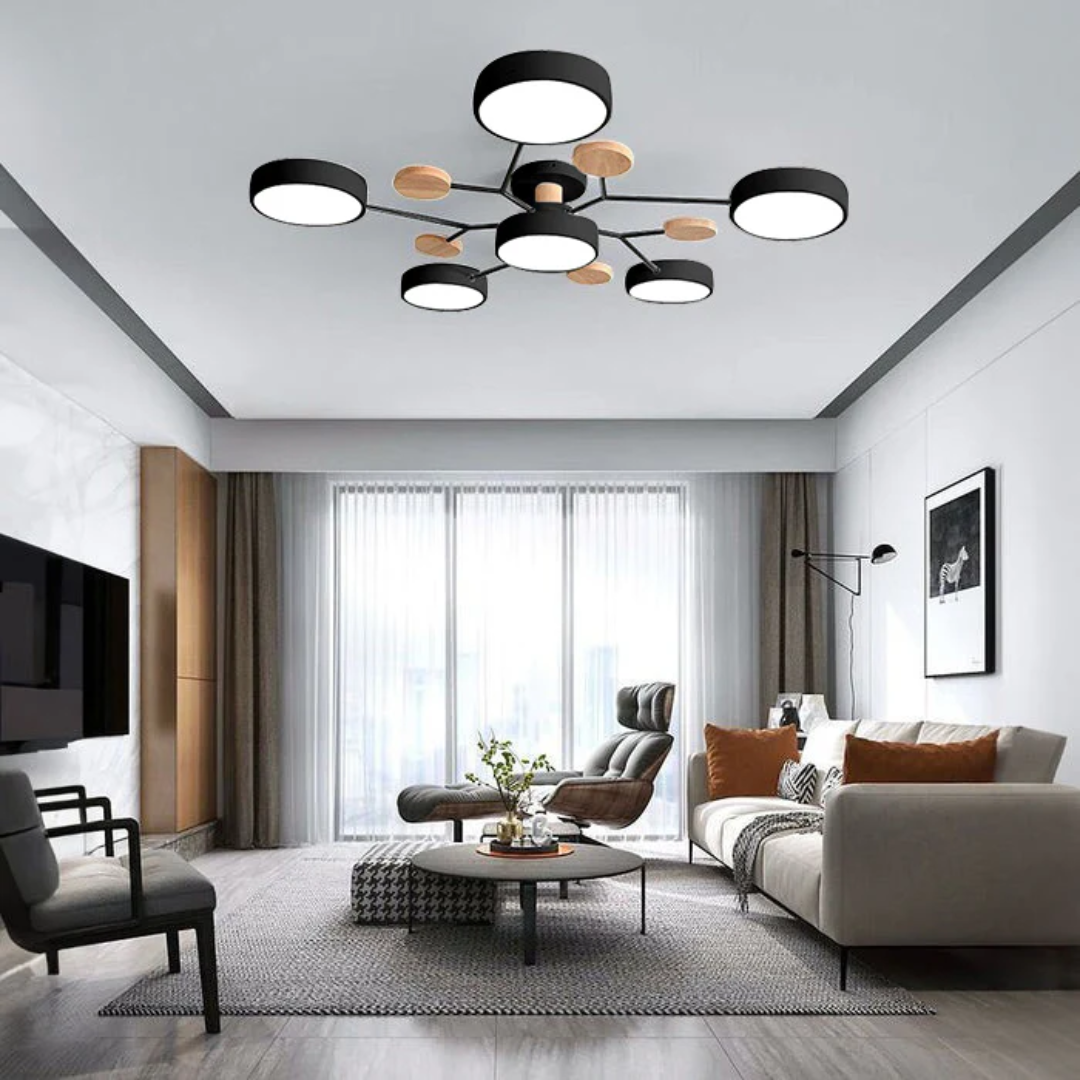 Lustre Métal et Bois Moderne 5 Lumières
