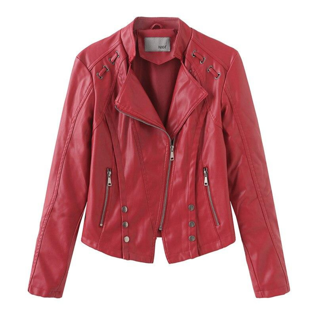 Blouson Moto Femme Noir Cuir Élégant