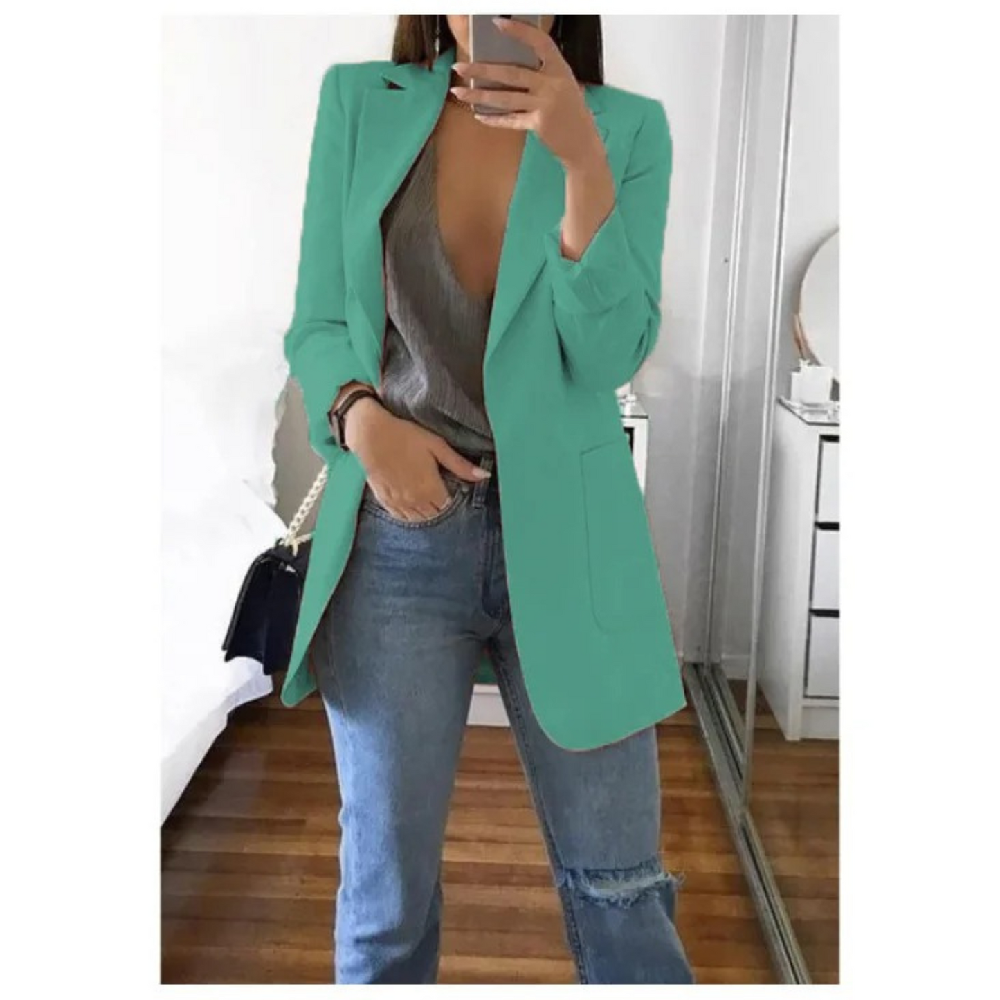 Veste Femelle Bleu Clair Détendue à Manches Longues