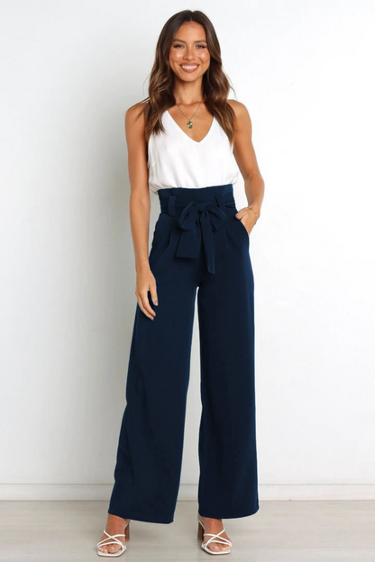 Pantalon Femme Élégant Taille Longue en Lin