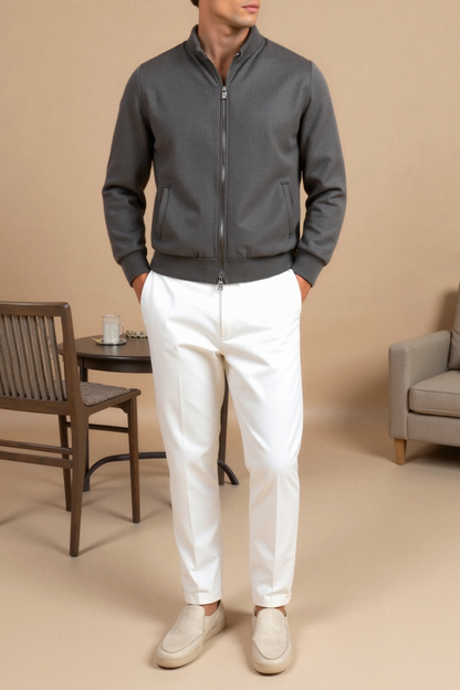 Veste Bomber Homme Noir et Gris Cuir