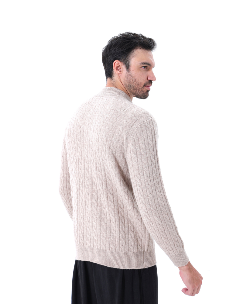 Pull Homme Châle Câble Tricot Épais et Doux au Col Zip