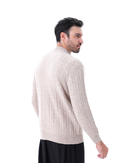 Pull Homme Châle Câble Tricot Épais et Doux au Col Zip