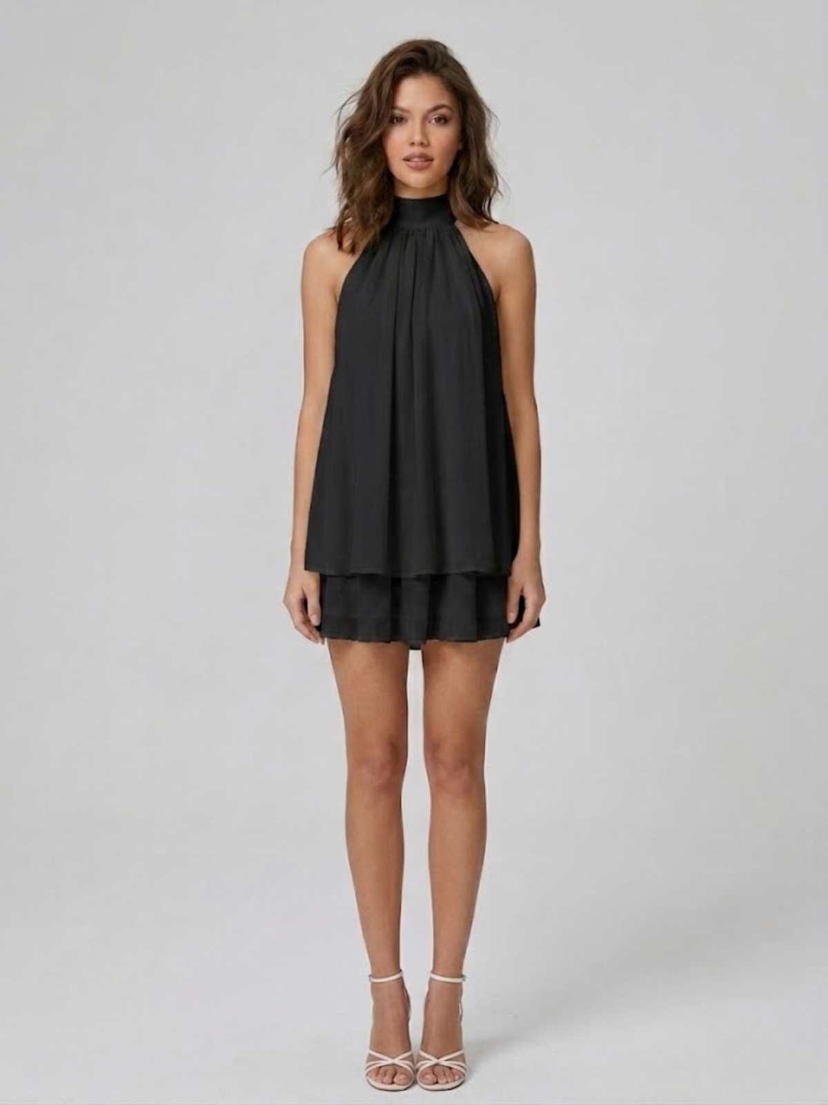Robe Courte Femme Dos Nu Col Halter Volantée