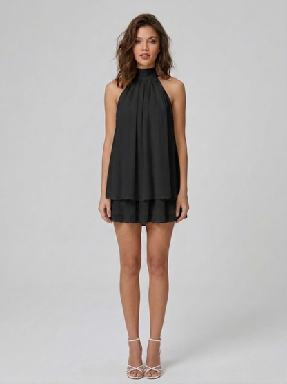 Robe Courte Femme Dos Nu Col Halter Volantée