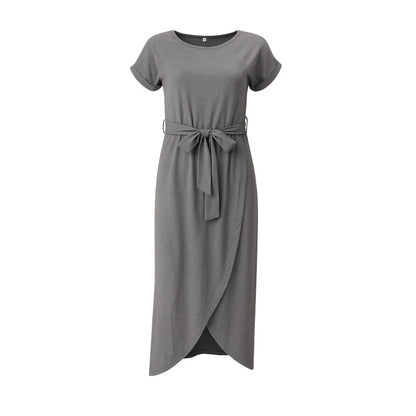 Robe Été Courte Manches Courtes avec Ceinture Tailleur