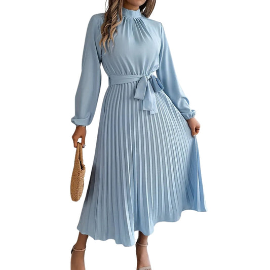 Robe Féminine Plissée à Manches Longues Taille Cintrée Élégante - PanierRoyale